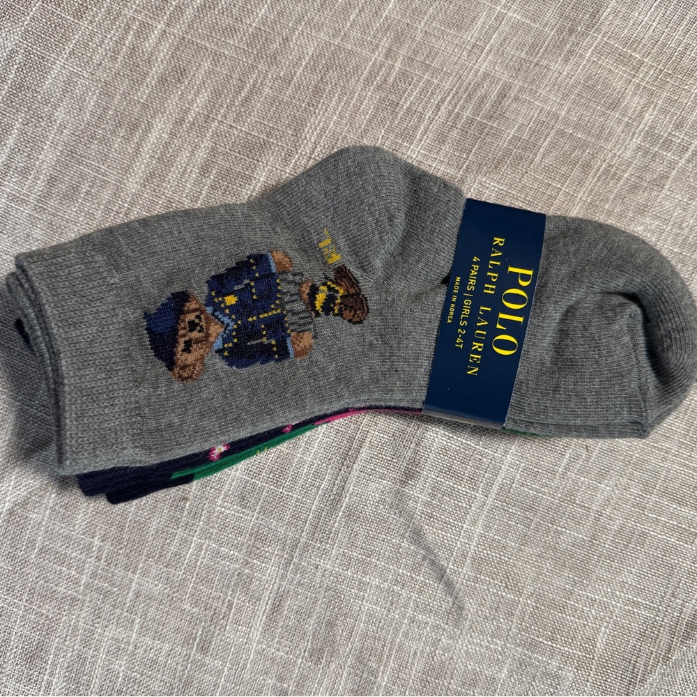 Polo by Ralph Lauren Girls Socks 4 Pack Size 2-4T School Bear